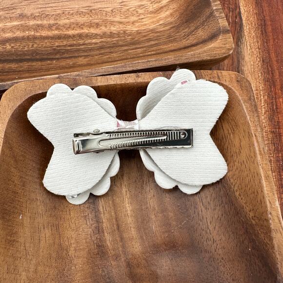 New Handmade Ribbon Bow Clip for Girls Floral Brown Pink - Picture 2 of 2